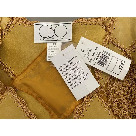 CBO New York Vintage Leather Embroidered Jacket Size 3X Camel Brown Coat Womens - Picture 7 of 8